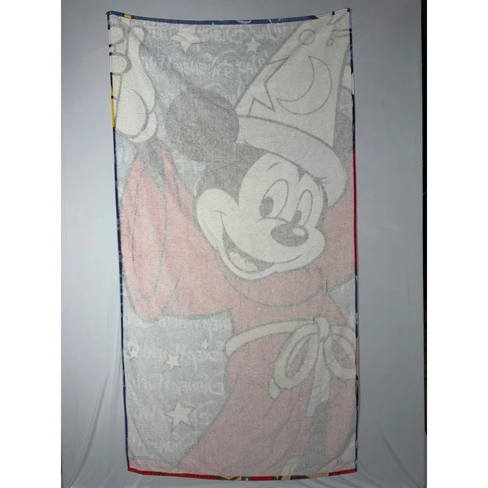 Vtg 90s Walt Disney World Sorcerer Mickey Mouse Beach Towel Fantasia Wizard Star